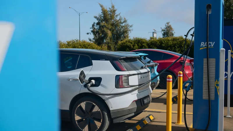 Electric vehicles plugged in at an Australian public charging station